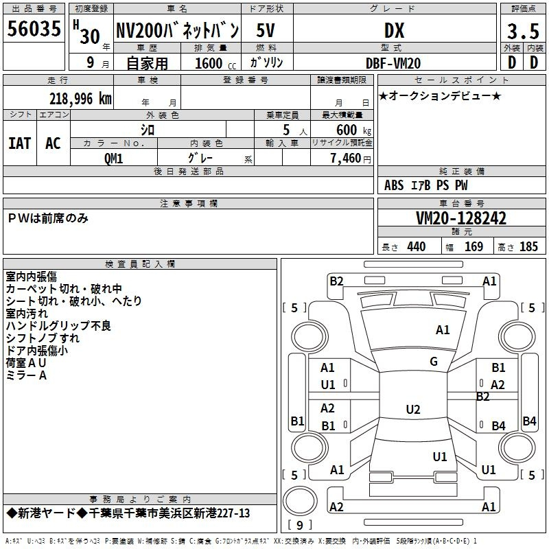 Аукционный лист NISSAN NV200 2018