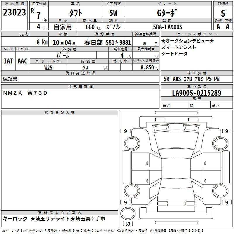 Аукционный лист DAIHATSU TAFT 2025