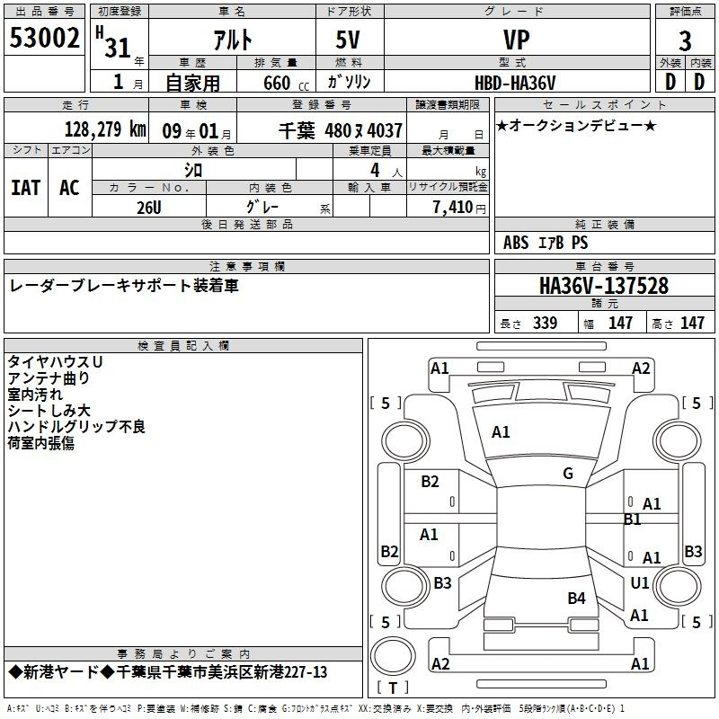 Аукционный лист SUZUKI ALTO VAN 2019