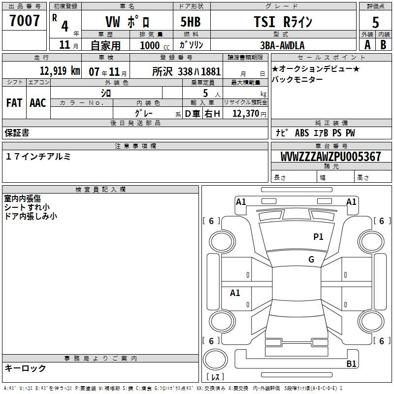 Аукционный лист VOLKSWAGEN POLO 2022