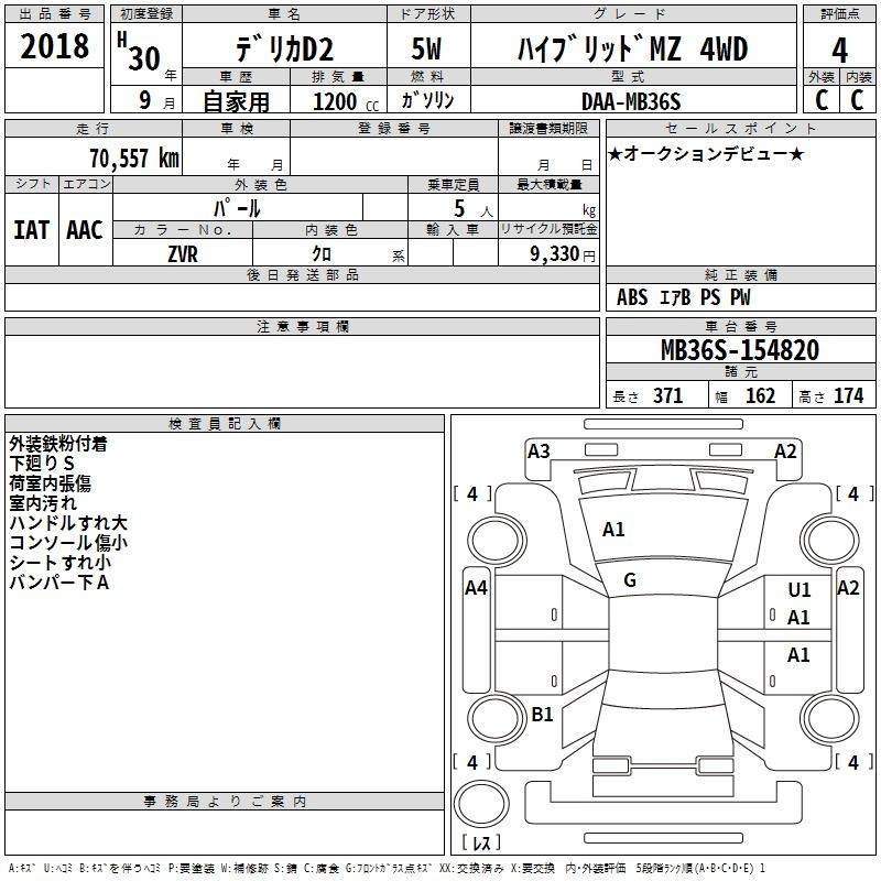 Аукционный лист MITSUBISHI DELICA D2 2018