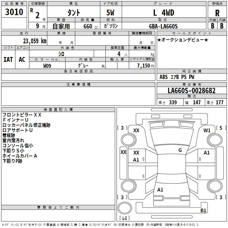 Аукционный лист DAIHATSU TANTO 2020