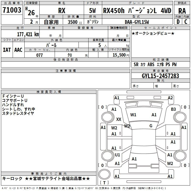 Аукционный лист LEXUS RX 2014