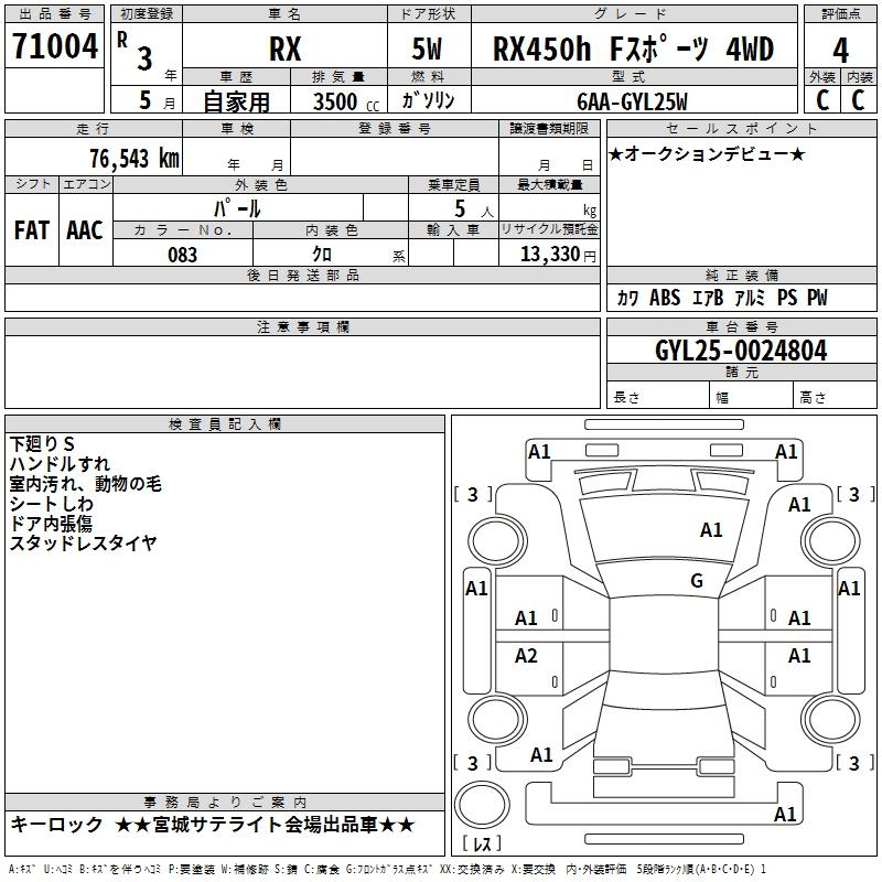 Аукционный лист LEXUS RX 2021