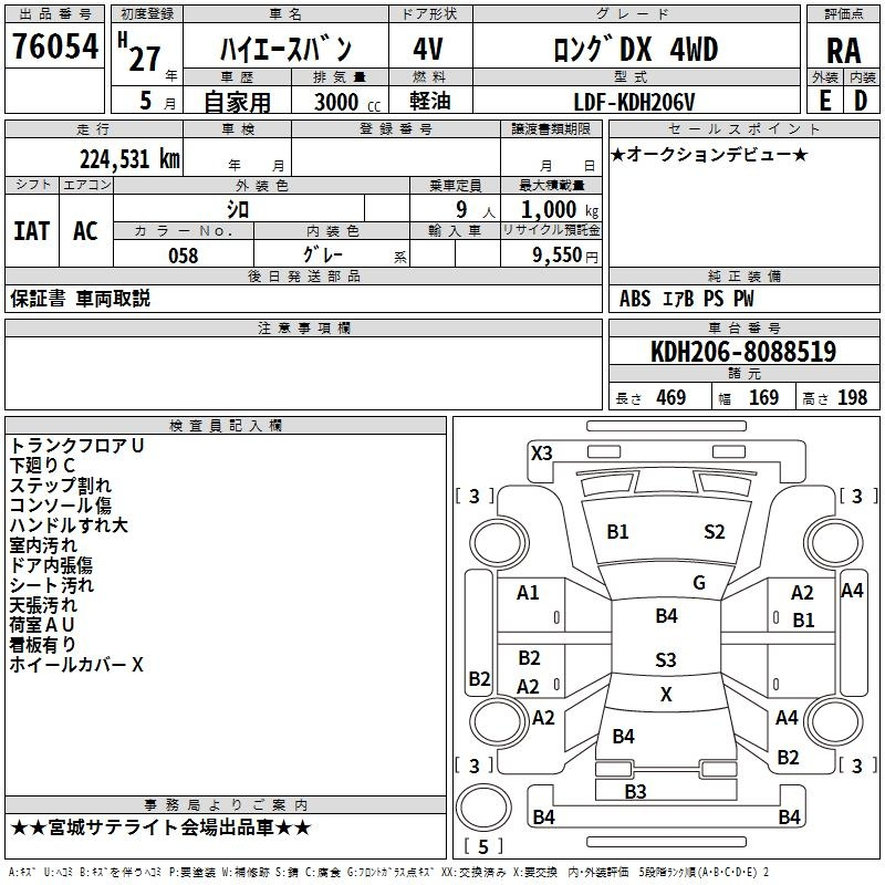 Аукционный лист TOYOTA HIACE VAN 2015