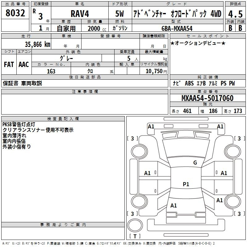 Аукционный лист TOYOTA RAV4 2021
