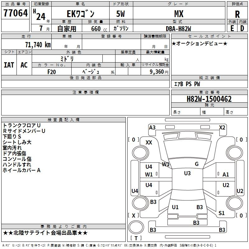 Аукционный лист MITSUBISHI EK WAGON 2012