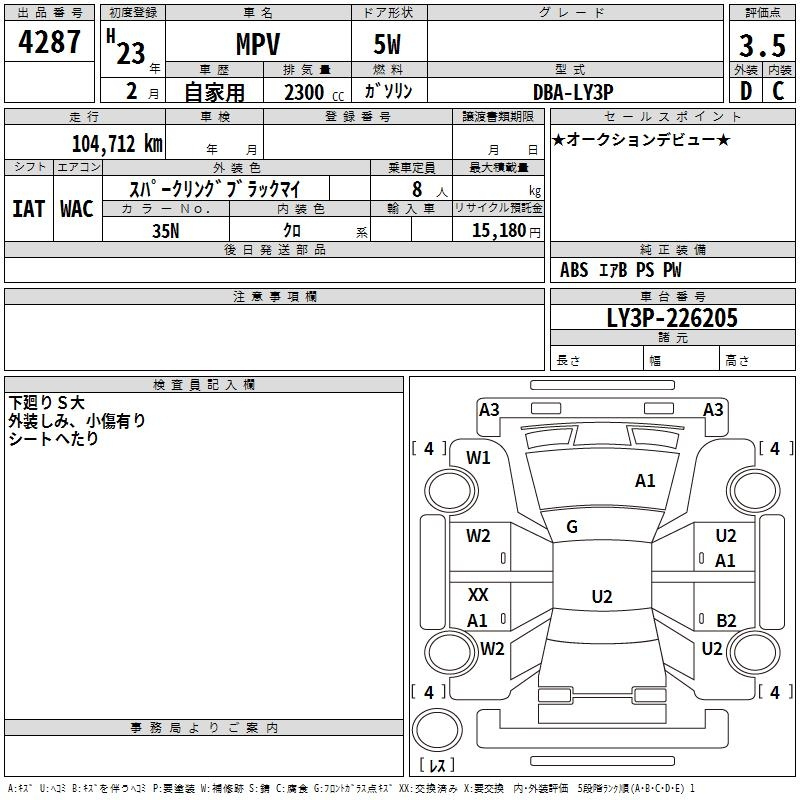 Аукционный лист MAZDA MPV 2011