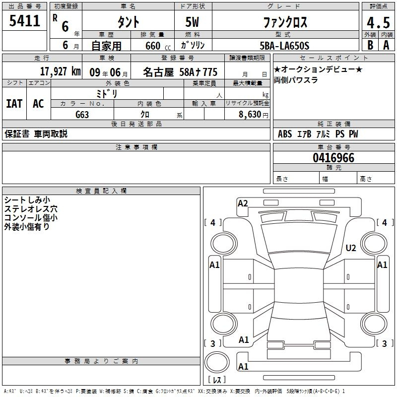 Аукционный лист DAIHATSU TANTO 2024