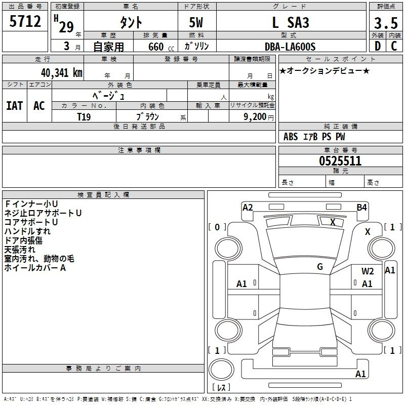 Аукционный лист DAIHATSU TANTO 2017