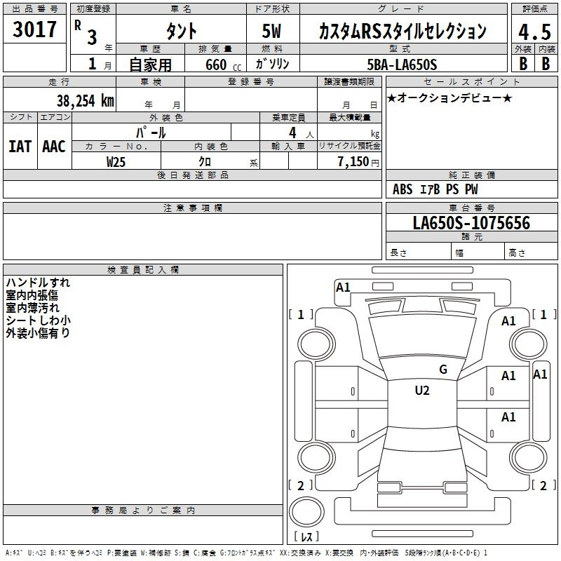 Аукционный лист DAIHATSU TANTO 2021
