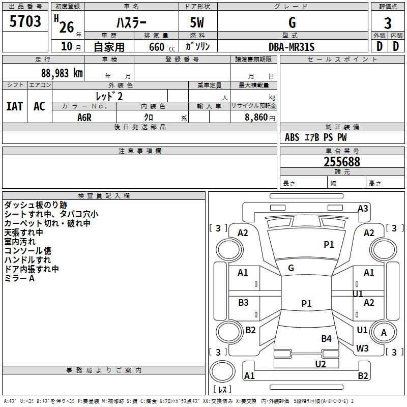 Аукционный лист SUZUKI HUSTLER 2014