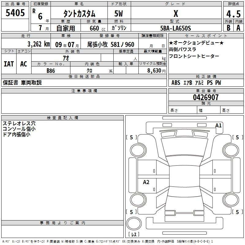 Аукционный лист DAIHATSU TANTO 2024