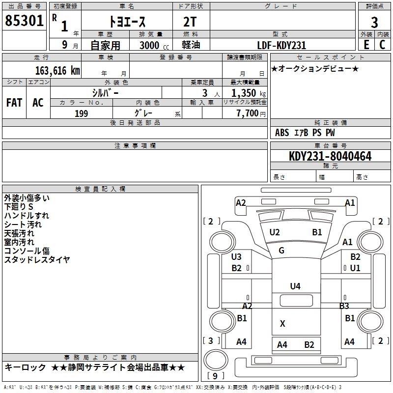 Аукционный лист TOYOTA TOYOACE 2019