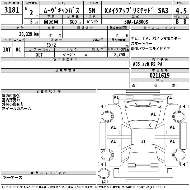 Аукционный лист DAIHATSU MOVE CANBUS 2020
