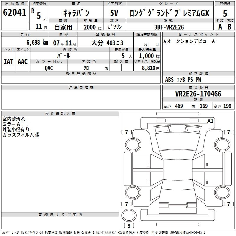 Аукционный лист NISSAN CARAVAN VAN 2023