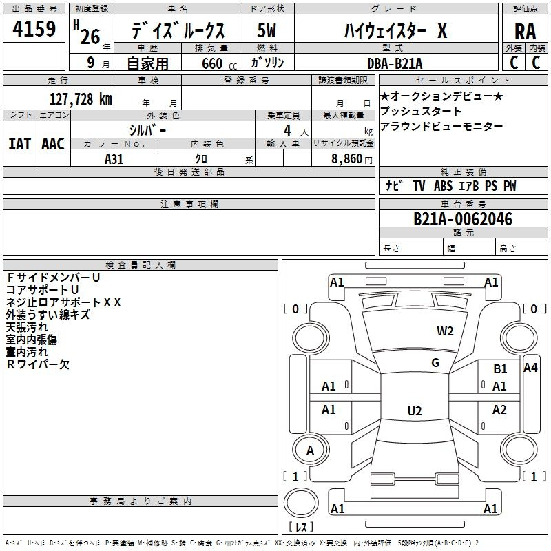 Аукционный лист NISSAN DAYZ ROOX 2014