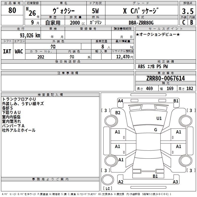 Аукционный лист TOYOTA VOXY 2014