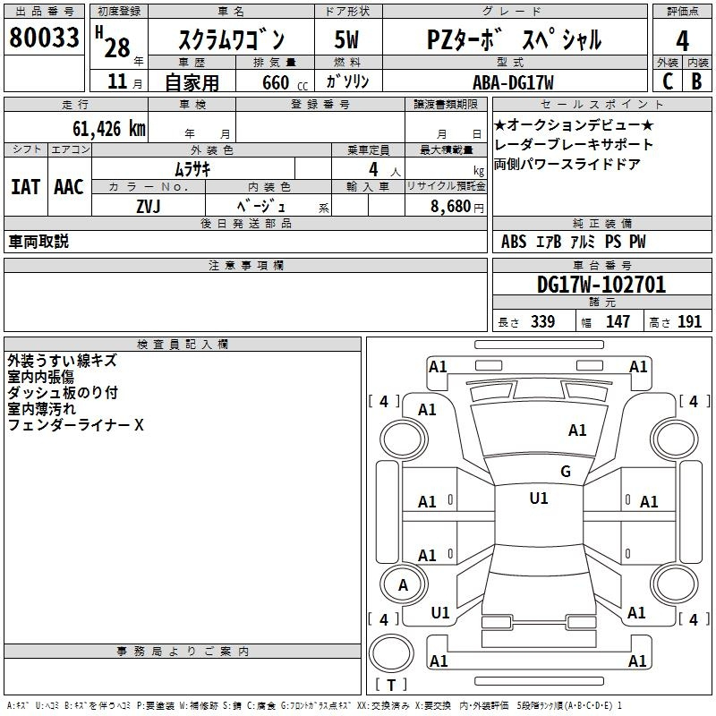 Аукционный лист MAZDA SCRUM 2016