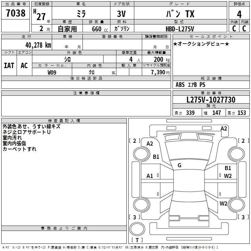 Аукционный лист DAIHATSU MIRA 2015