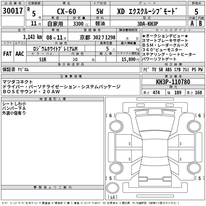 Аукционный лист MAZDA CX-60 2023