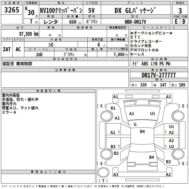 Аукционный лист NISSAN CLIPPER VAN 2018