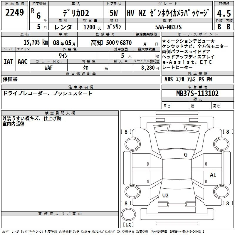 Аукционный лист MITSUBISHI DELICA D2 2024