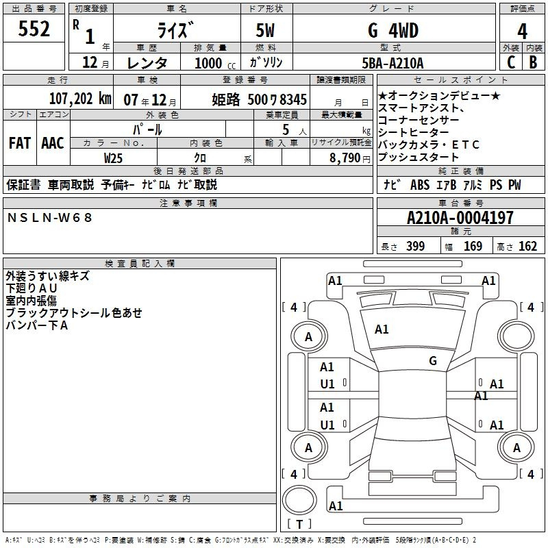Аукционный лист TOYOTA RAIZE 2019