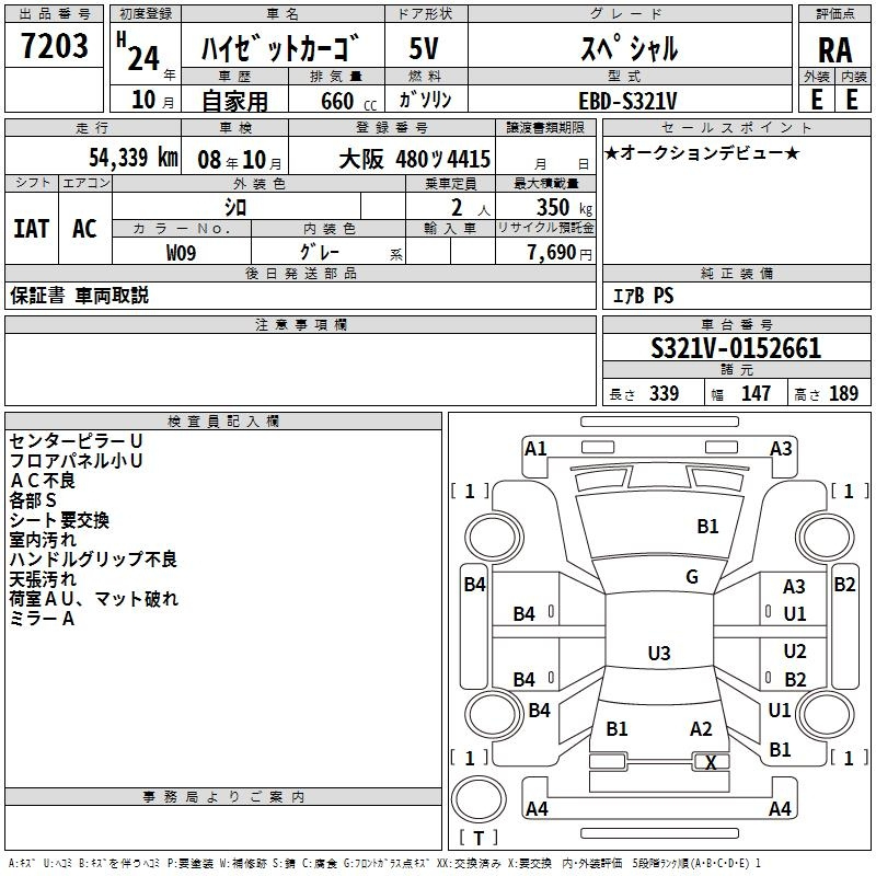 Аукционный лист DAIHATSU HIJET VAN 2012