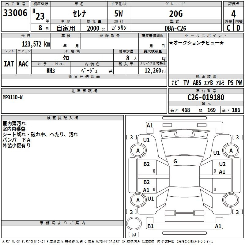 Аукционный лист NISSAN SERENA 2011