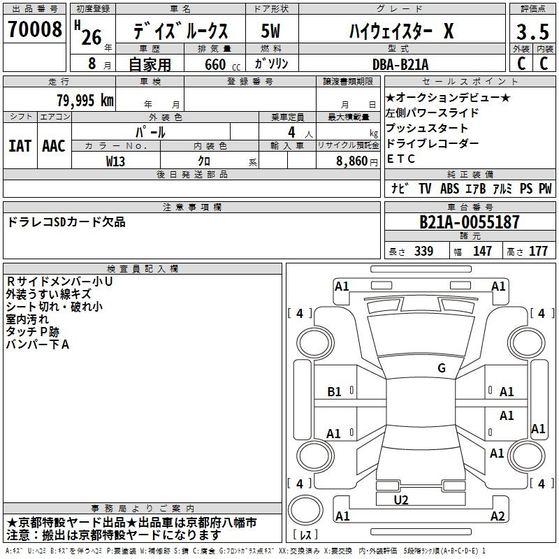 Аукционный лист NISSAN DAYZ ROOX 2014