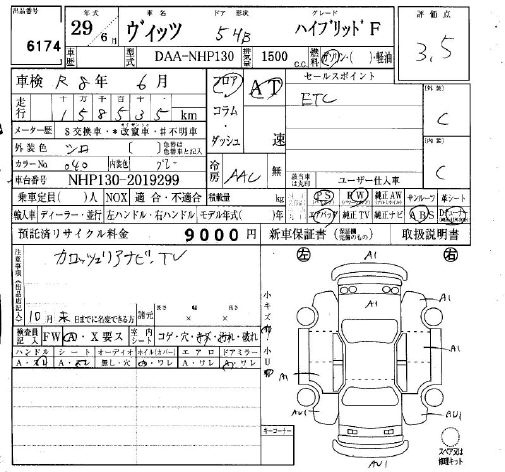 Аукционный лист TOYOTA VITZ 2017