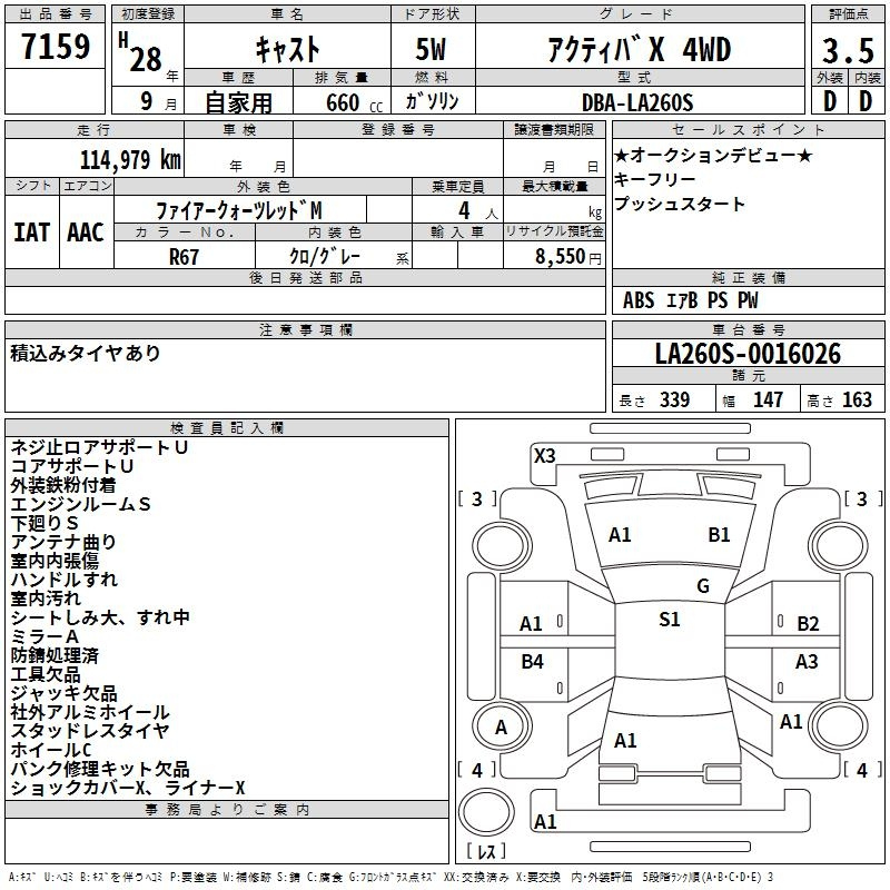 Аукционный лист DAIHATSU CAST 2016