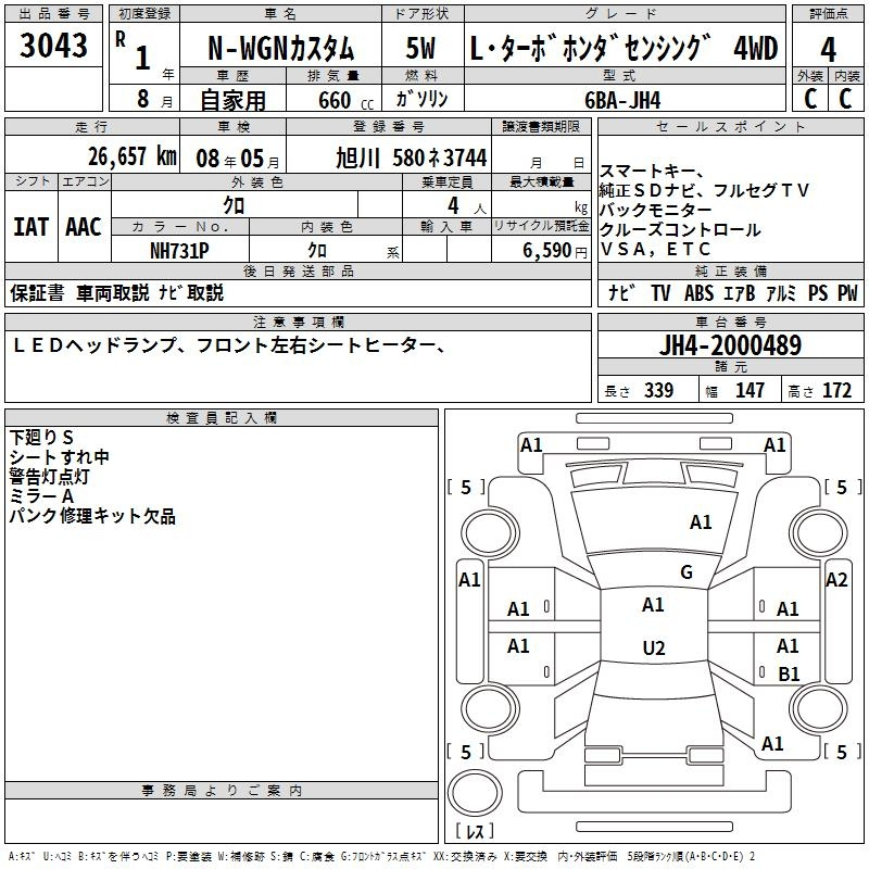 Аукционный лист HONDA N WGN 2019