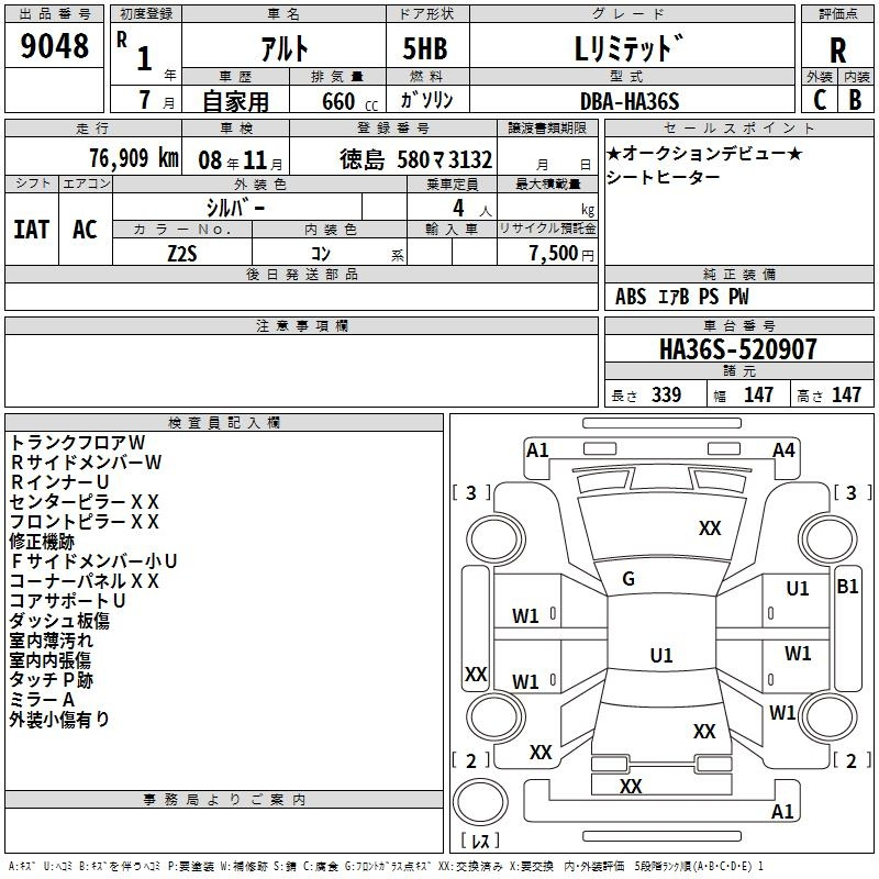 Аукционный лист SUZUKI ALTO 2019