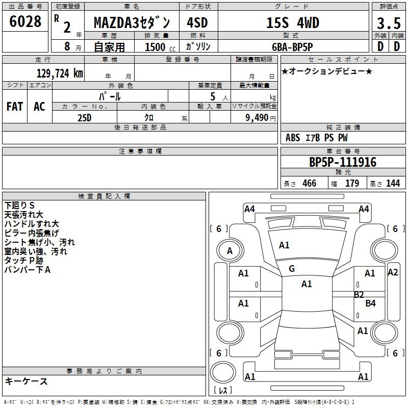 Аукционный лист MAZDA MAZDA3 2020