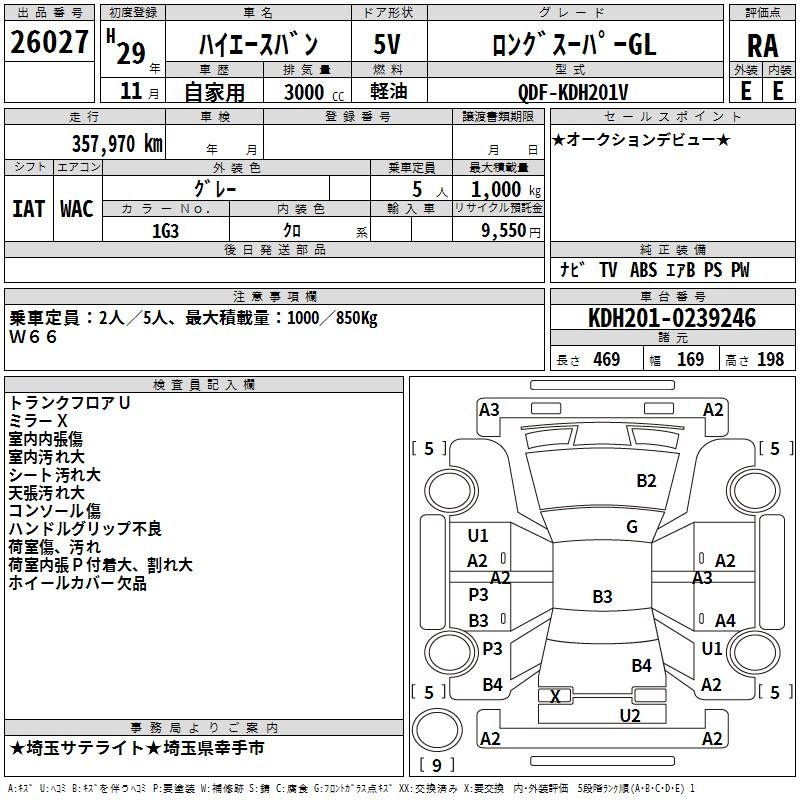 Аукционный лист TOYOTA HIACE VAN 2017