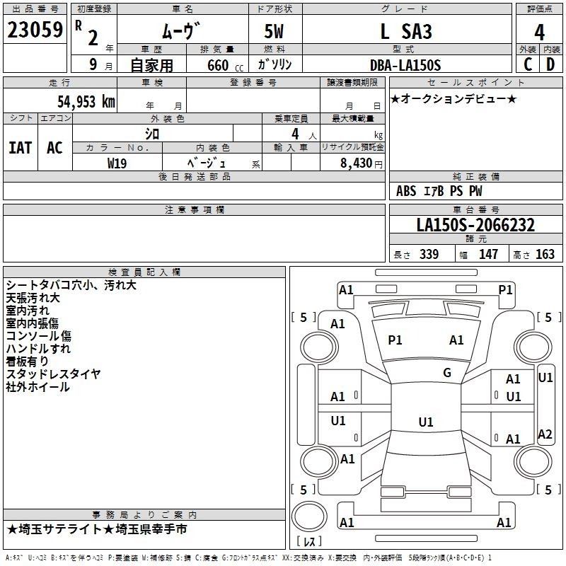 Аукционный лист DAIHATSU MOVE 2020