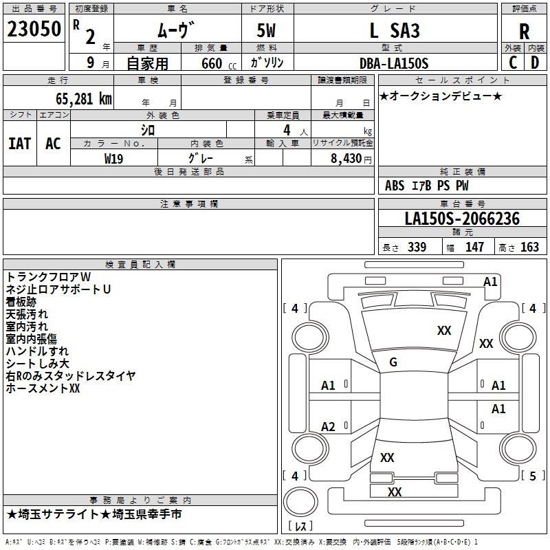 Аукционный лист DAIHATSU MOVE 2020
