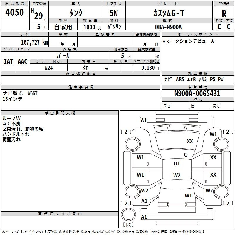 Аукционный лист TOYOTA TANK 2017