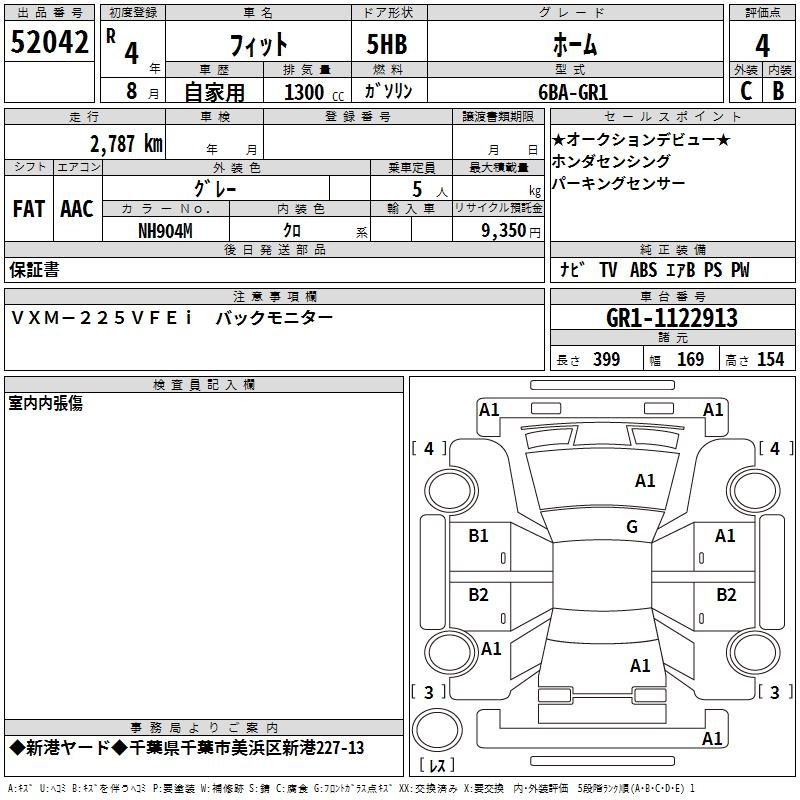 Аукционный лист HONDA FIT 2022