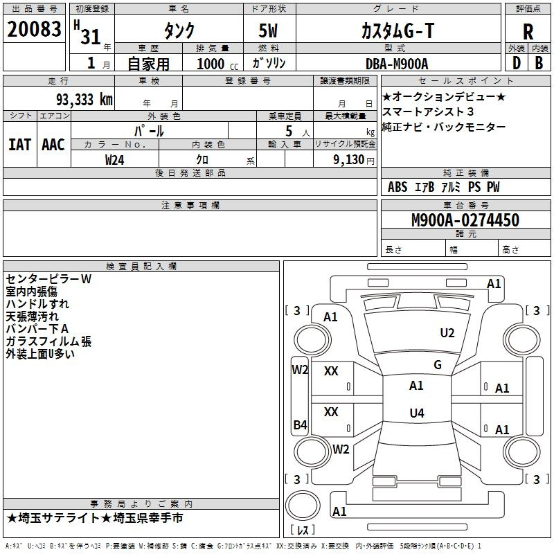 Аукционный лист TOYOTA TANK 2019