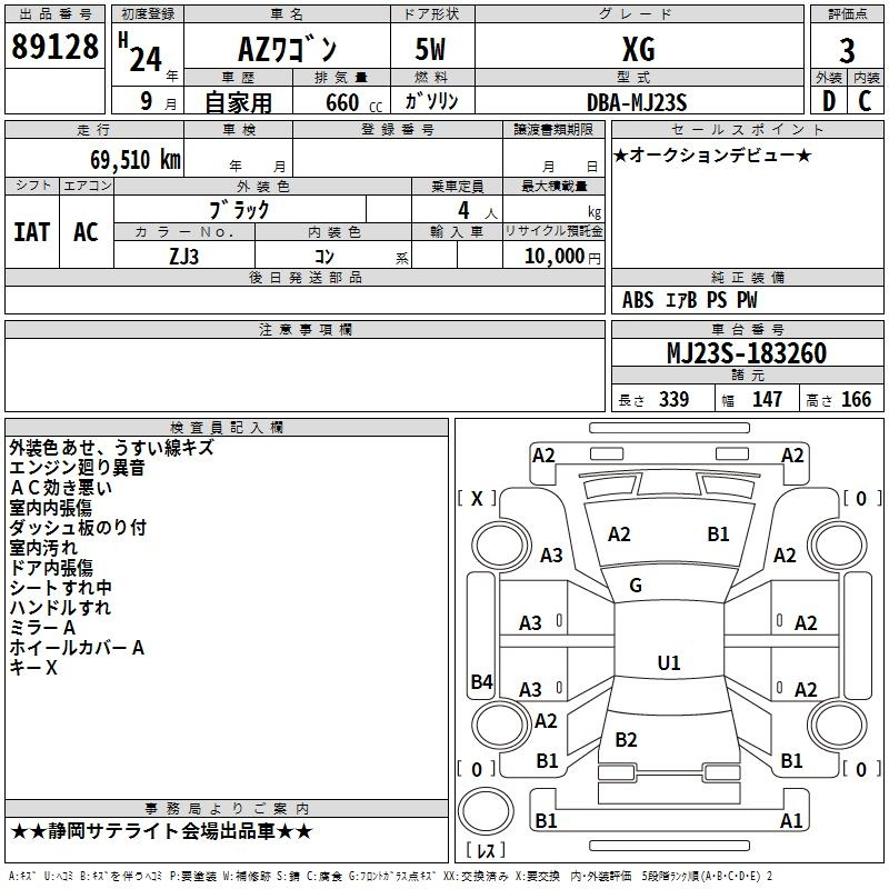 Аукционный лист MAZDA AZ WAGON 2012