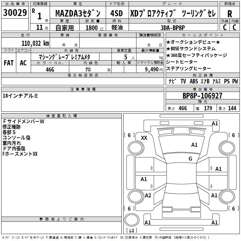 Аукционный лист MAZDA MAZDA3 2019
