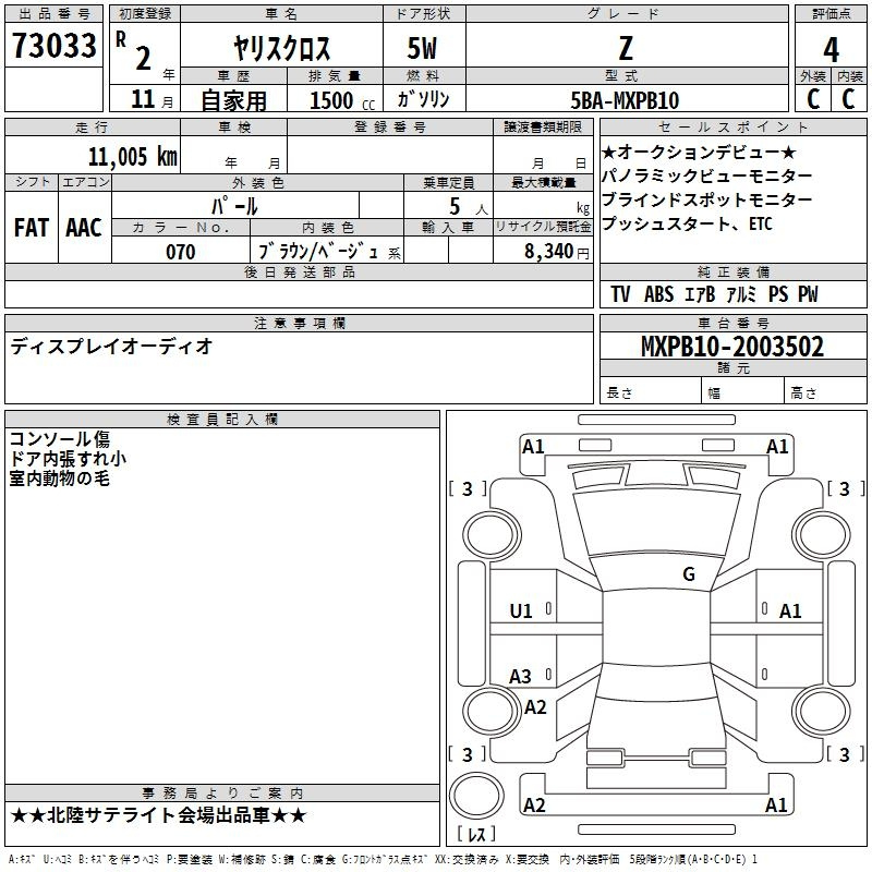 Аукционный лист TOYOTA YARIS CROSS 2020
