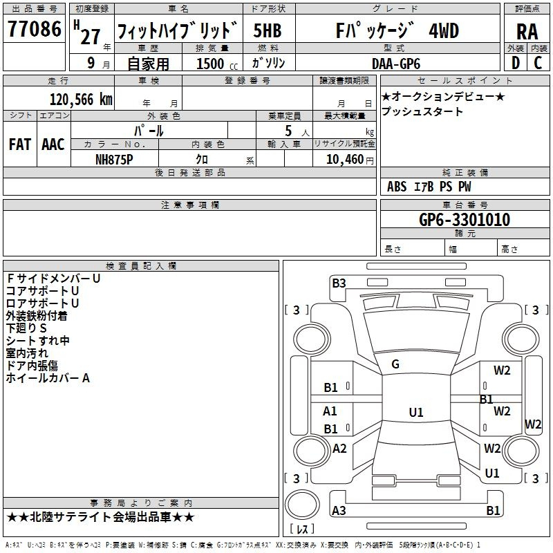 Аукционный лист HONDA FIT 2015