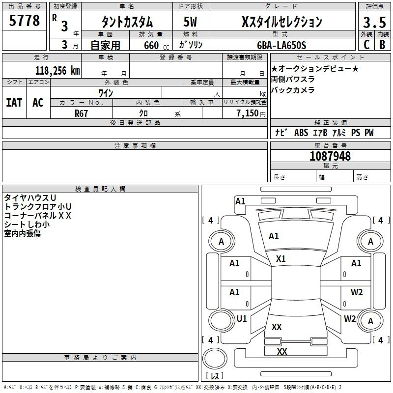 Аукционный лист DAIHATSU TANTO 2021