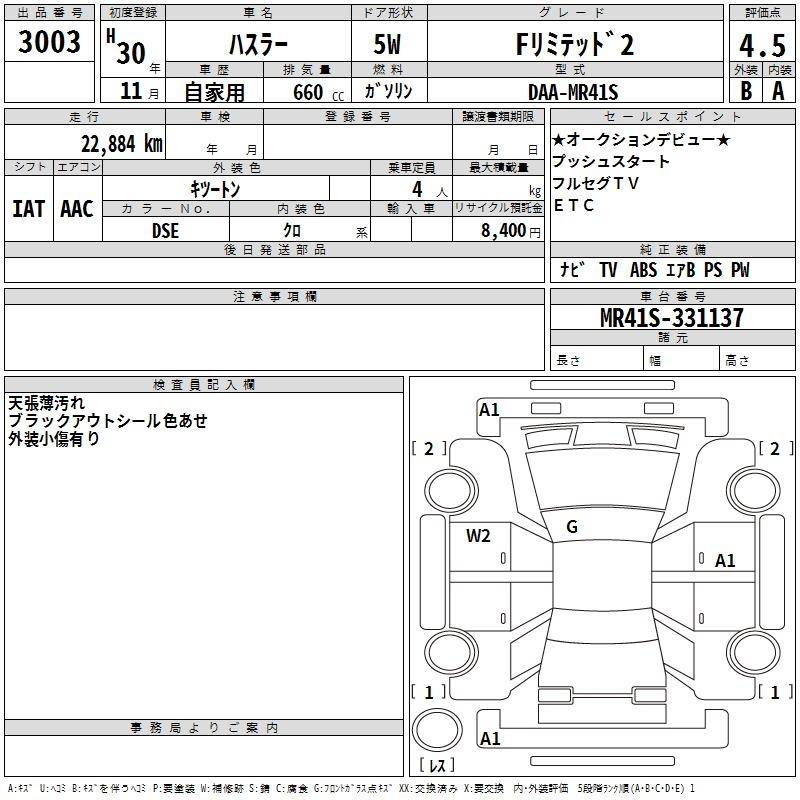 Аукционный лист SUZUKI HUSTLER 2018