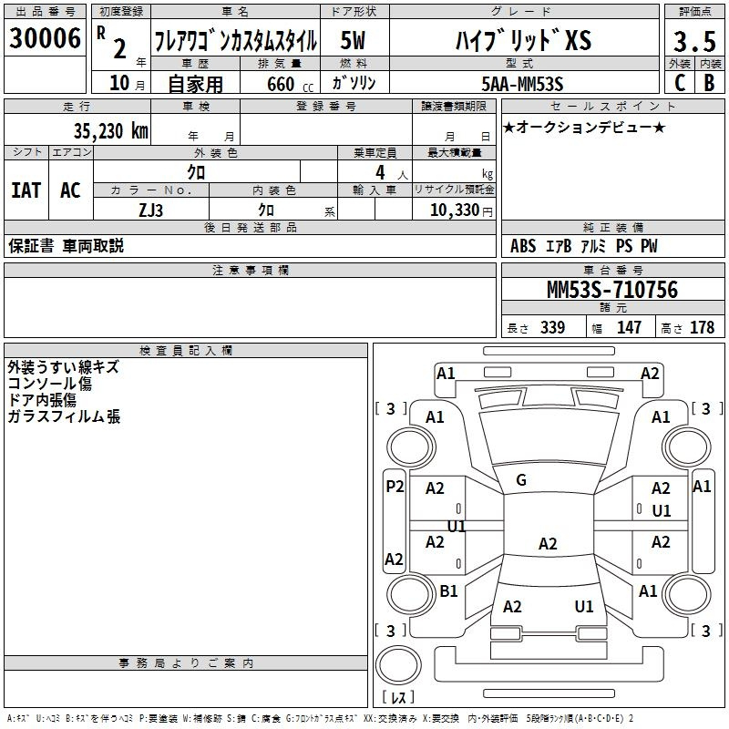 Аукционный лист MAZDA FLAIR WAGON 2020