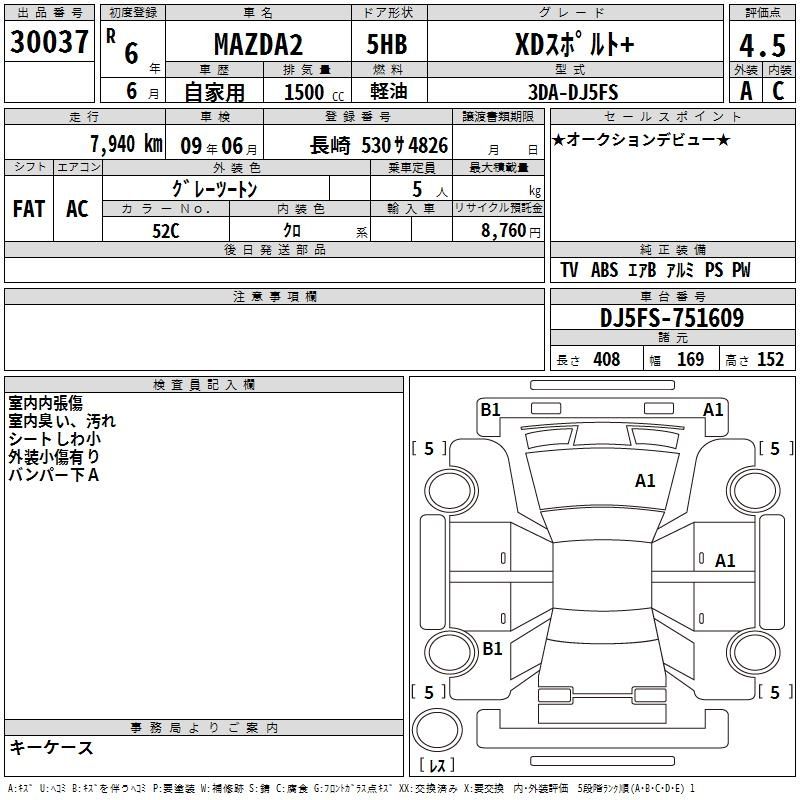 Аукционный лист MAZDA MAZDA2 2024